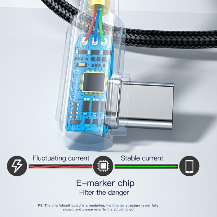 Bild 6, ESSAGER 2m 60W PD USB-C - USB-C Elbow Laddningskabel Svart