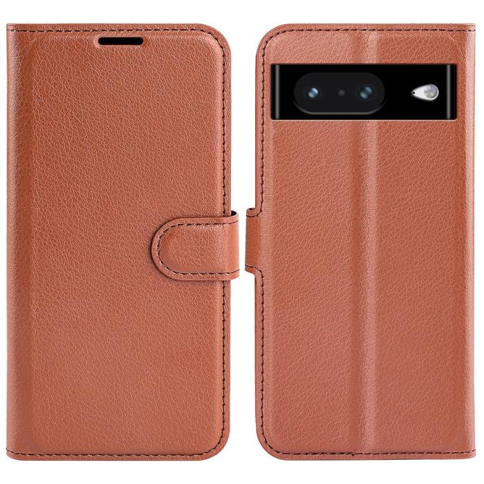 Bild 1, Google Pixel 8 Fodral Litchi Textur Brun