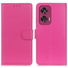 Motorola Edge 50 Fusion 5G Litchi Läder Fodral Rosa