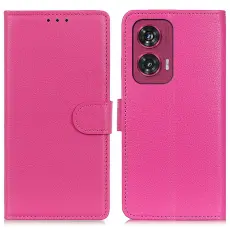 Motorola Edge 50 Fusion 5G Litchi L&auml;der Fodral Rosa