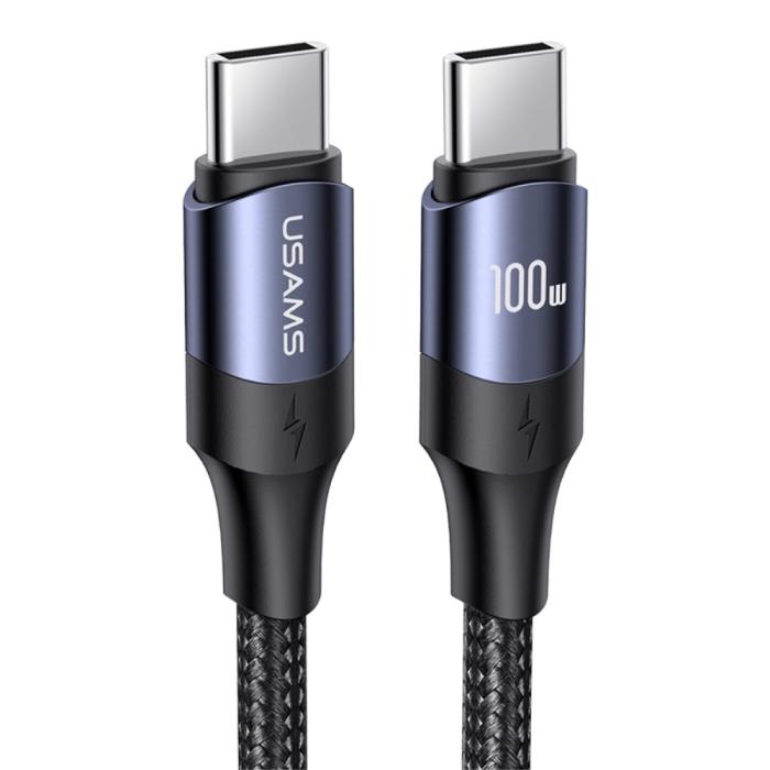 Bild 1, USAMS 2m 100W Snabbladdningskabel Nylon USB-C/USB-C Svart