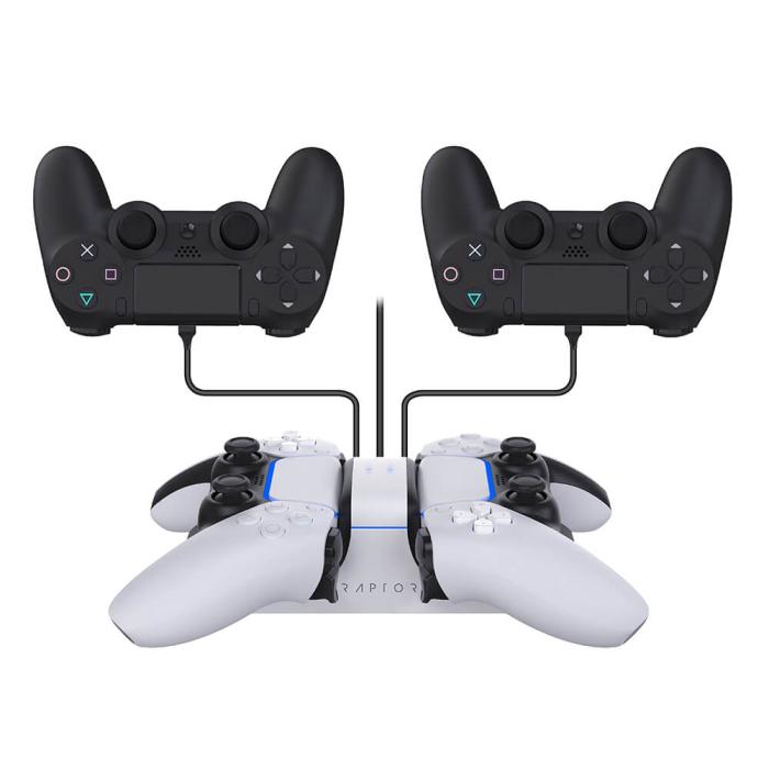 Bild 1, RAPTOR Laddare för PS4/PS5 DualSense Handkontroll Vit