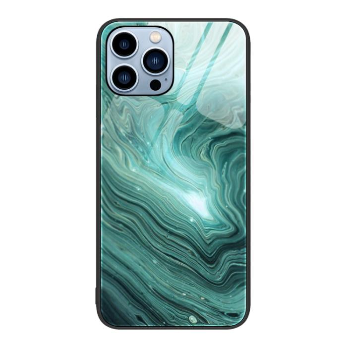 Bild 1, iPhone 15 Pro Skal Marmor Härdat Glas Waves