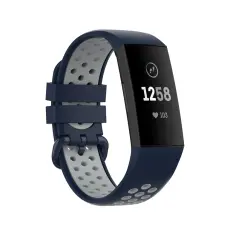 Fitbit Charge 4/3 Silikon Tr&auml;ningsarmband M&ouml;rk Bl&aring;/Gr&aring;