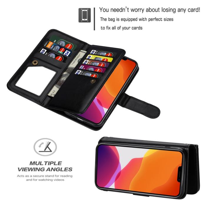 Bild 2, iPhone 13 Mini - 2in1 9-korts Magnet Fodral / Skal - Svart