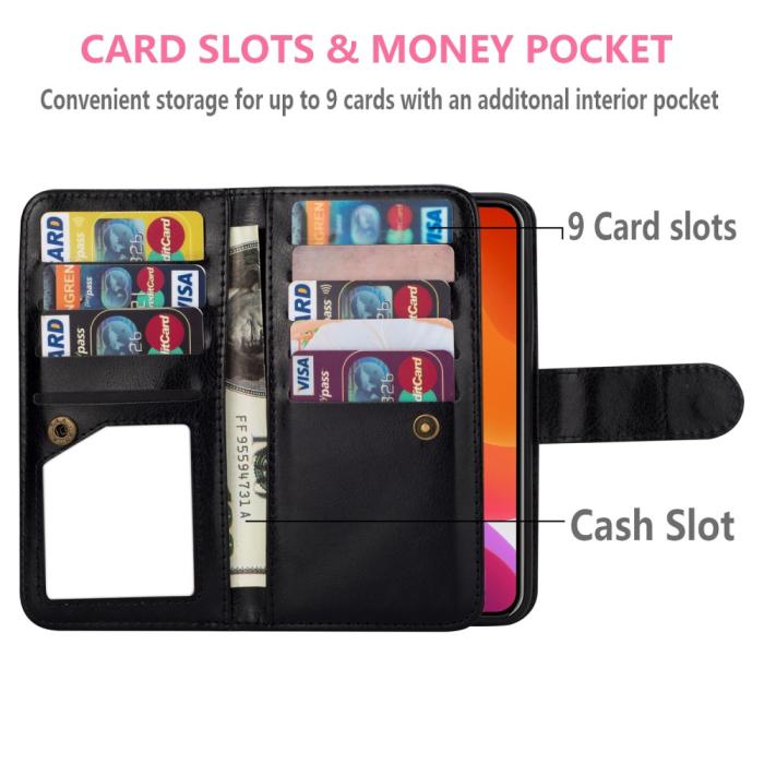Bild 3, iPhone 13 Mini - 2in1 9-korts Magnet Fodral / Skal - Svart