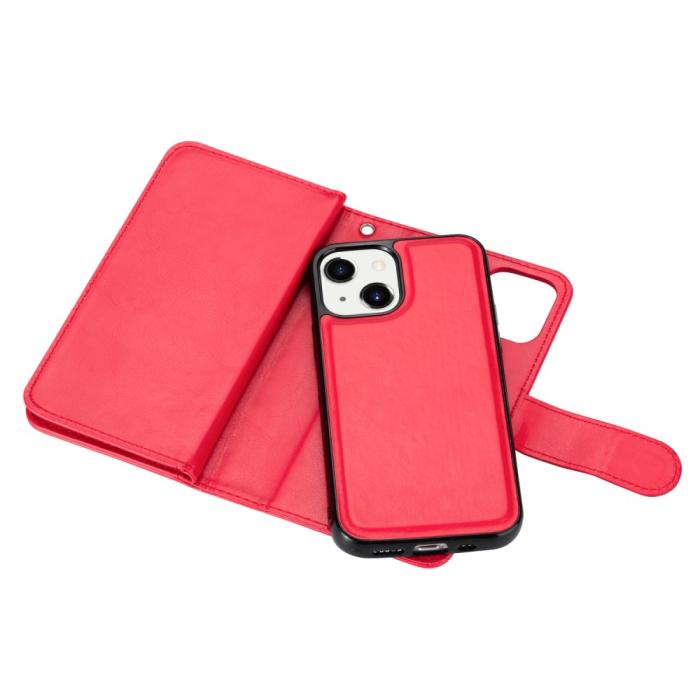 Bild 4, iPhone 13 Mini - 2in1 9-korts Magnet Fodral / Skal - Röd