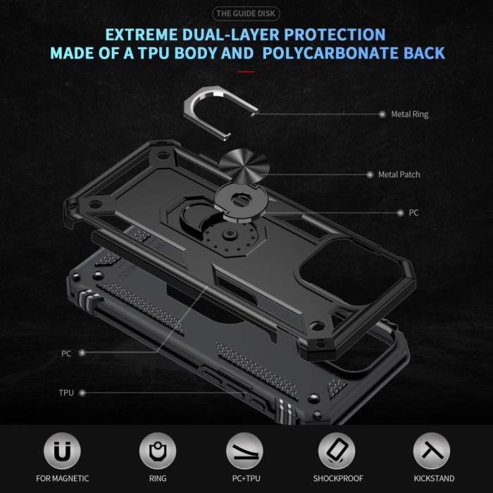 Bild 5, iPhone 16 Pro Max Skal Shockproof Hybrid Ring Svart