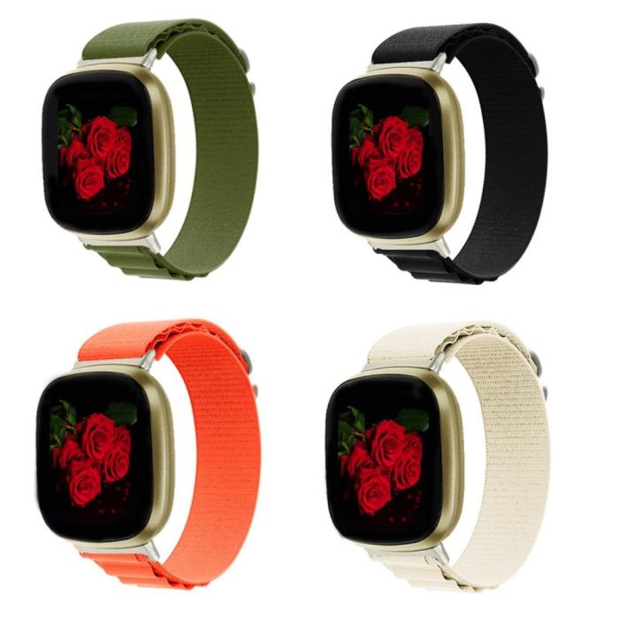 Bild 4, Fitbit Versa 4/Sense 2 Armband Justerbar Nylon Off White