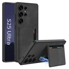GKK Galaxy S25 Ultra Skal Med Kortfack/Kickstand L&auml;der Svart