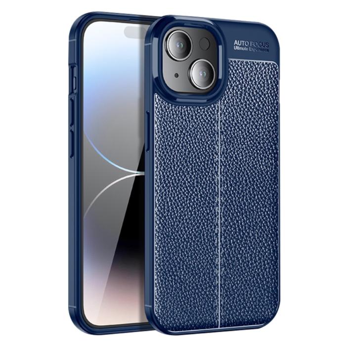 Bild 1, iPhone 15 Skal Litchi Textur Blå