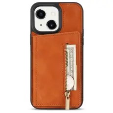 iPhone 15 Skal L&auml;der Med Pl&aring;nboksfunktion Brun