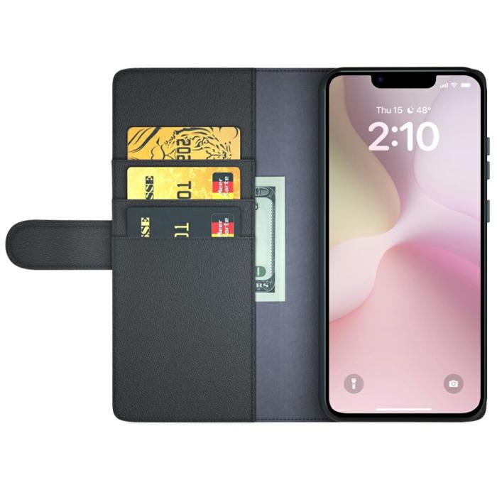 Bild 2, iPhone 17e / 16e Fodral Premium Äkta Läder Svart
