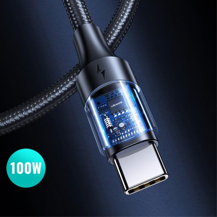Bild 5, USAMS 2m 100W Snabbladdningskabel Nylon USB-C/USB-C Svart