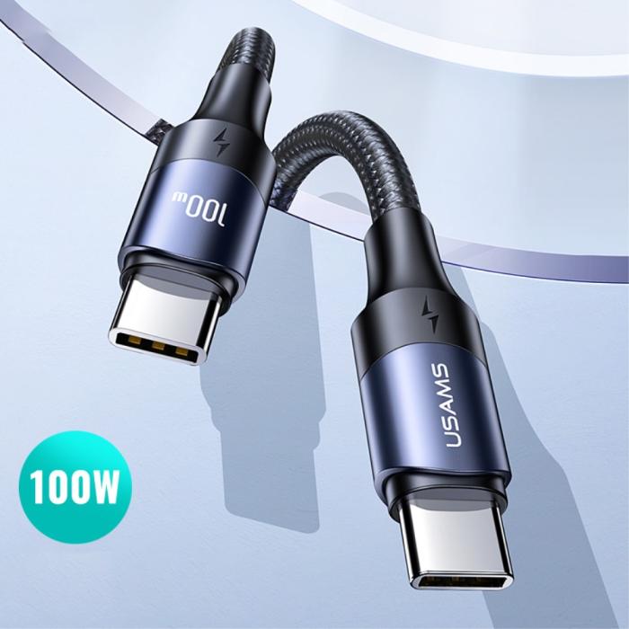 Bild 6, USAMS 2m 100W Snabbladdningskabel Nylon USB-C/USB-C Svart