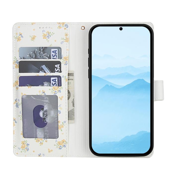 Bild 2, Samsung Galaxy S26 Fodral Rhombus Läder Blommor Vit
