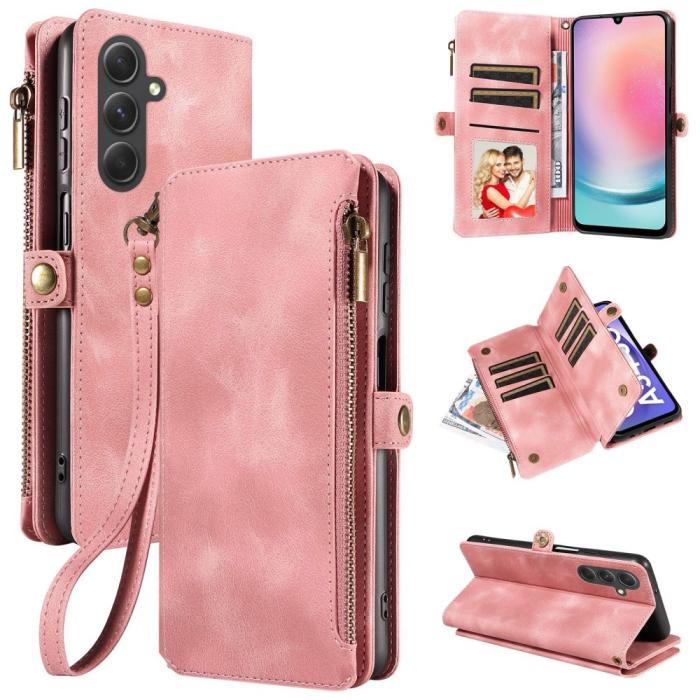 Bild 1, Galaxy A25 5G Fodral Multifunktionell Flerkort Läder Rosa
