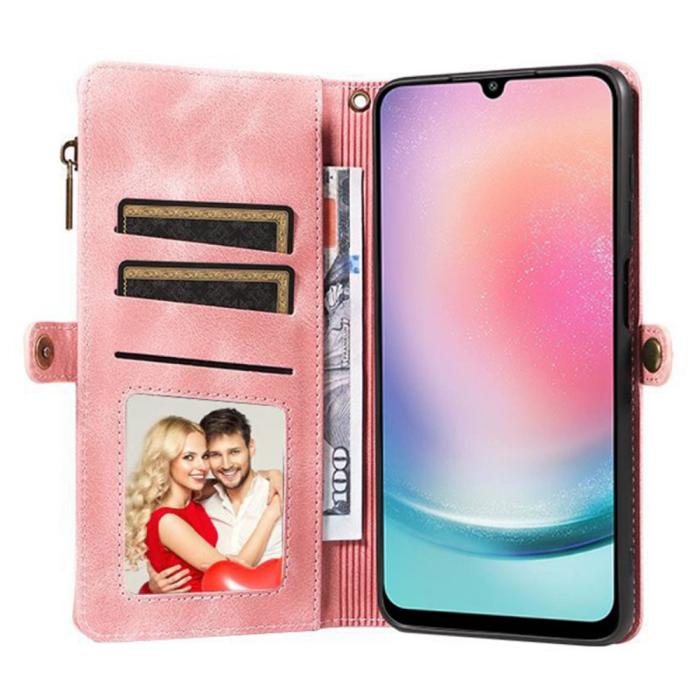 Bild 2, Galaxy A25 5G Fodral Multifunktionell Flerkort Läder Rosa