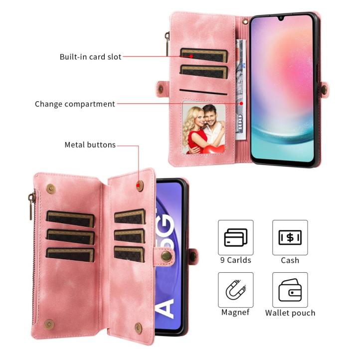 Bild 6, Galaxy A25 5G Fodral Multifunktionell Flerkort Läder Rosa