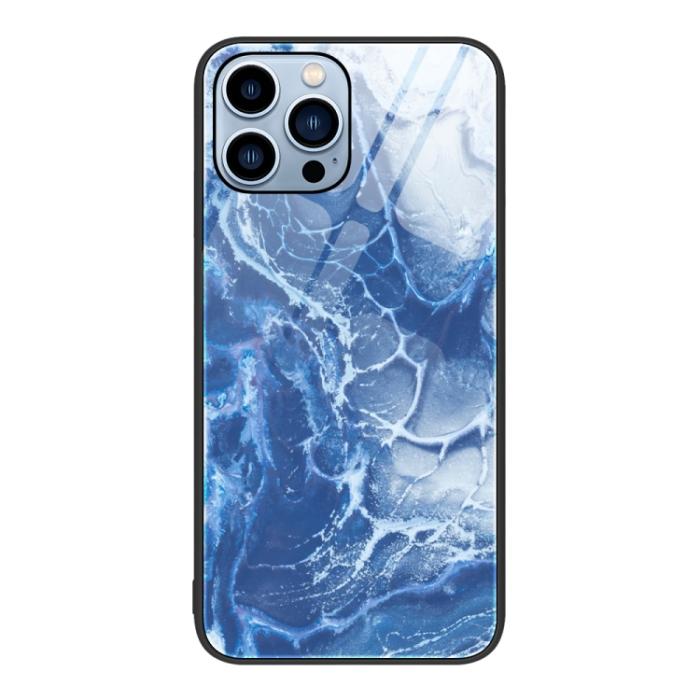 Bild 1, iPhone 15 Pro Skal Marmor Härdat Glas Blue Ocean