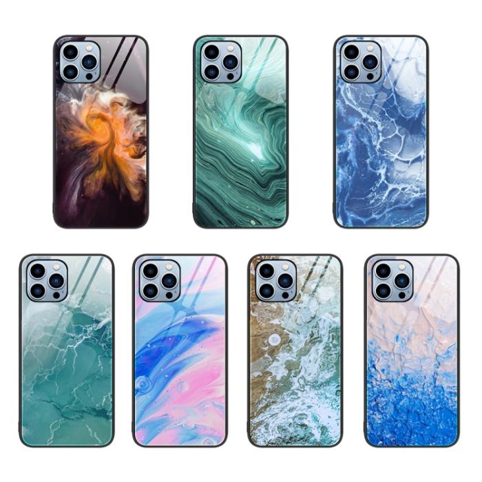 Bild 2, iPhone 15 Pro Skal Marmor Härdat Glas Blue Ocean