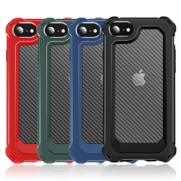 Bild 2, iPhone 7/8/SE (2020/2022) - Shockproof Kolfiber Textur Skal - Blå