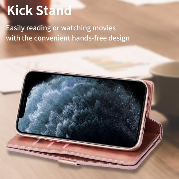 Bild 3, iPhone 13 Mini - Multifunktionellt Flerkort Läder Fodral - Roséguld