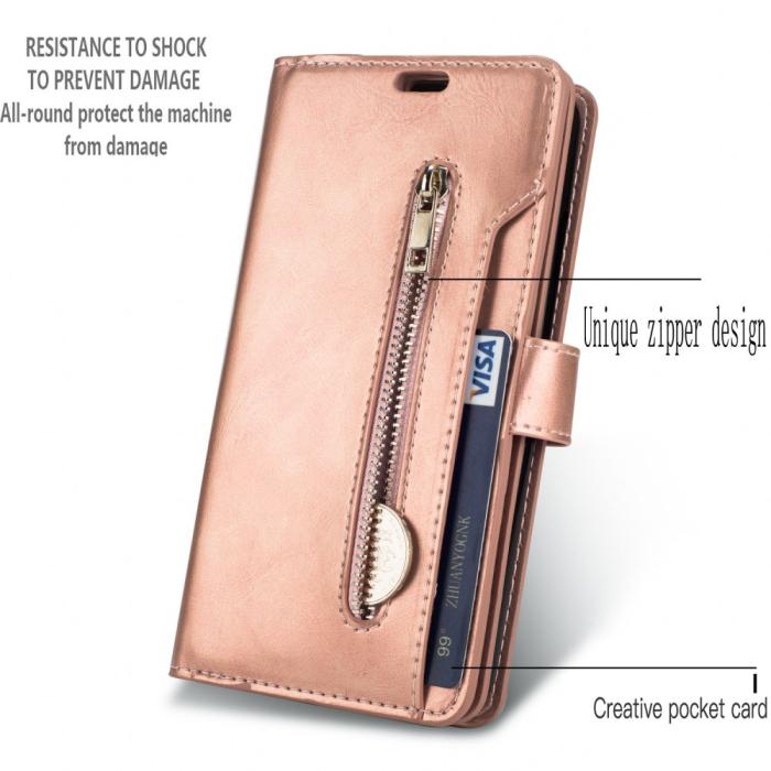 Bild 6, iPhone 13 Mini - Multifunktionellt Flerkort Läder Fodral - Roséguld