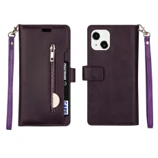 iPhone 13 Mini - Multifunktionellt Flerkort Läder Fodral - Lila