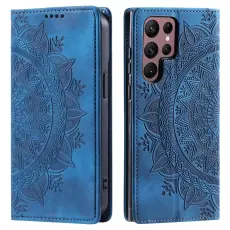 Samsung Galaxy S24 Ultra Fodral Flip Mandala Läder Blå