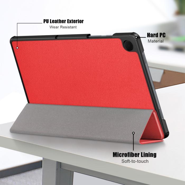 Bild 6, Samsung Galaxy Tab A9 Plus Fodral Tri-Fold PU Läder Röd