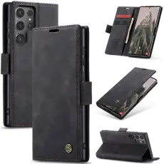 CASEME Samsung Galaxy S25 Ultra Fodral Retro L&auml;der Svart