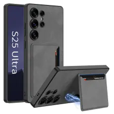 GKK Galaxy S25 Ultra Skal Med Kortfack/Kickstand L&auml;der Gr&aring;