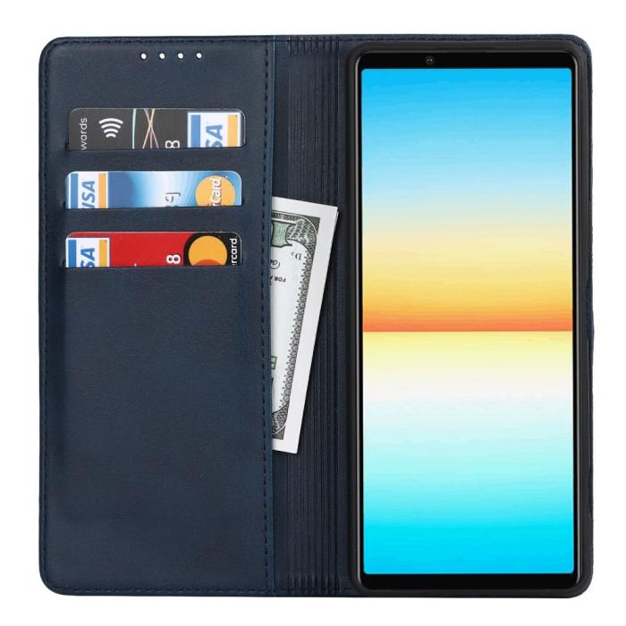 Bild 2, Sony Xperia 10 IV Fodral Flip Läder Mörk Blå