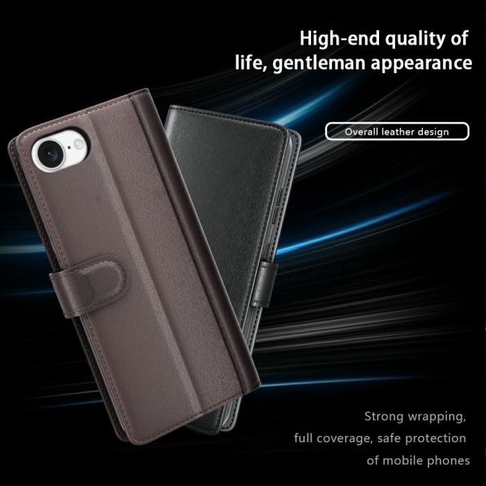 Bild 4, iPhone 17e / 16e Fodral Premium Äkta Läder Svart