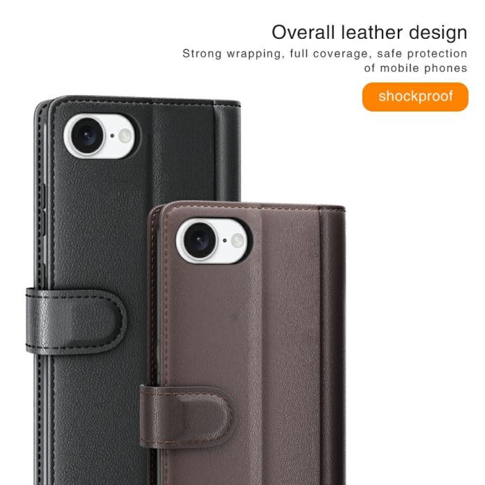 Bild 5, iPhone 17e / 16e Fodral Premium Äkta Läder Svart