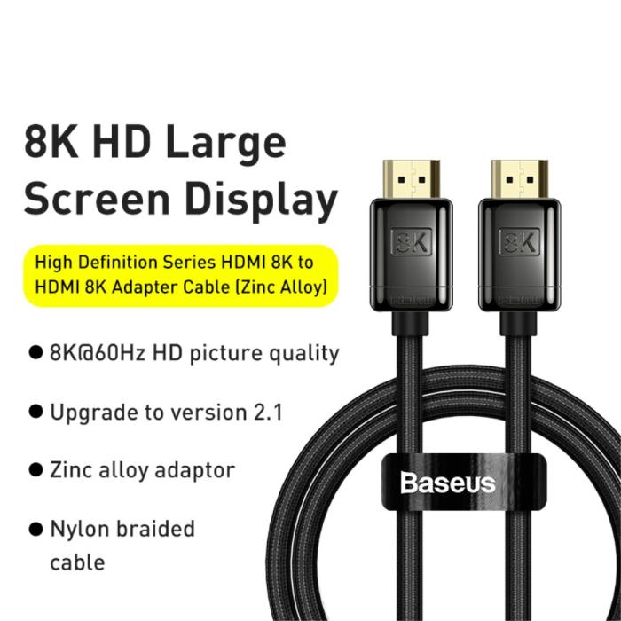 Bild 2, Baseus 1m 8K HD 60Hz HDMI - HDMI Nylon Kabel Svart