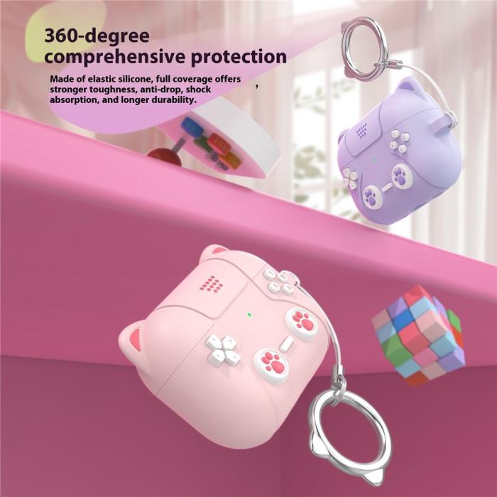 Bild 3, AirPods Pro 3 Skal Silikon Med Nyckelring Katt Ljus Lila