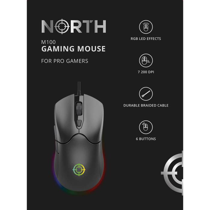 Bild 2, NORTH Gamingmus M100 RGB Svart