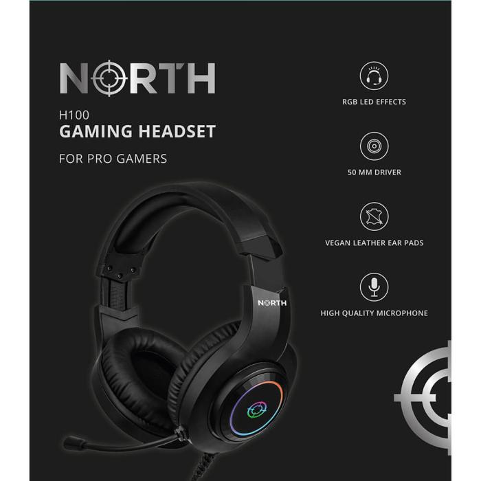 Bild 2, NORTH Gaming Headset H100 RGB Svart