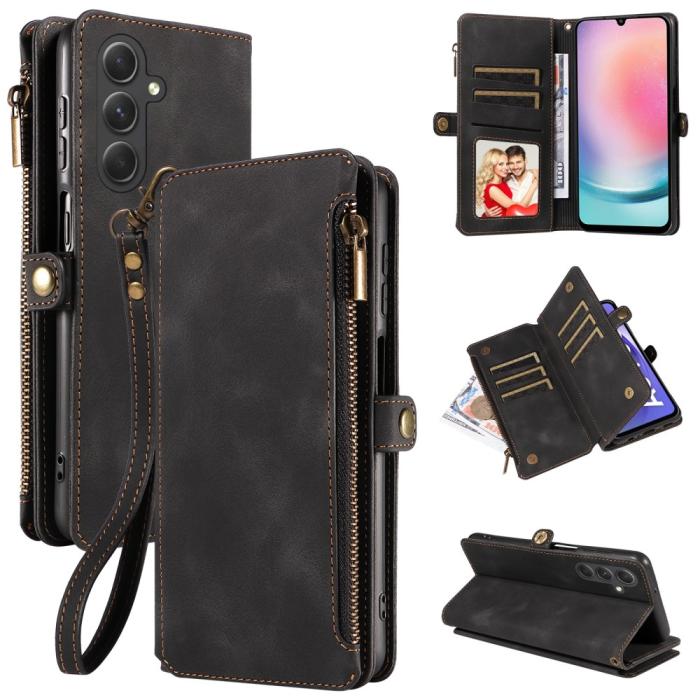 Bild 1, Galaxy A25 5G Fodral Multifunktionell Flerkort Läder Svart