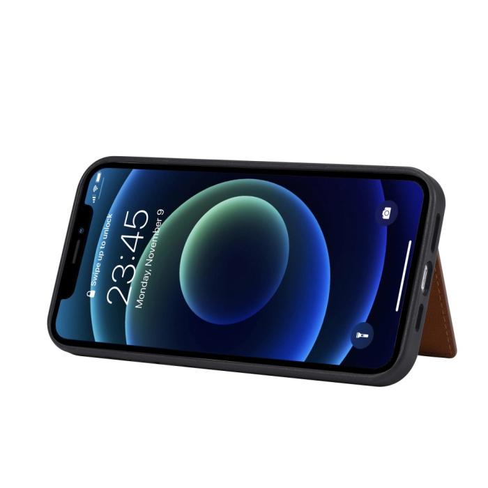 Bild 5, iPhone 12 / 12 Pro - Läder Skal Med Kortfack - Brun