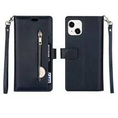 iPhone 13 Mini - Multifunktionellt Flerkort Läder Fodral - Blå