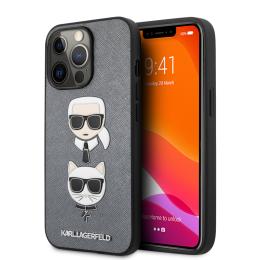 Karl Lagerfeld iPhone 13 Pro Max Skal Karl & Choupette PU Saffiano Silver/Grå