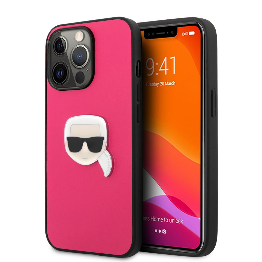 Karl Lagerfeld iPhone 13 Pro Max Skal PU Läder Karl Head Rosa