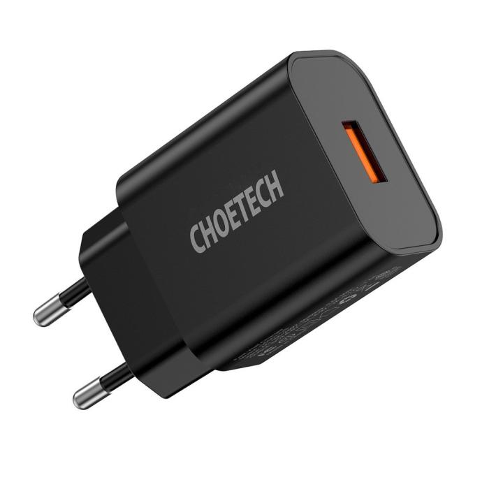 Bild 2, Choetech 18W PD USB-A Väggladdare Svart