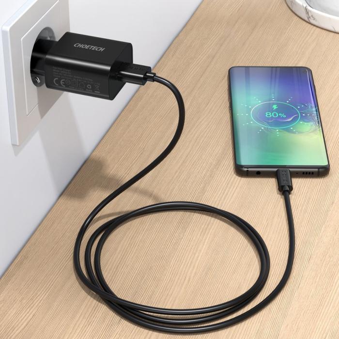 Bild 4, Choetech 18W PD USB-A Väggladdare Svart