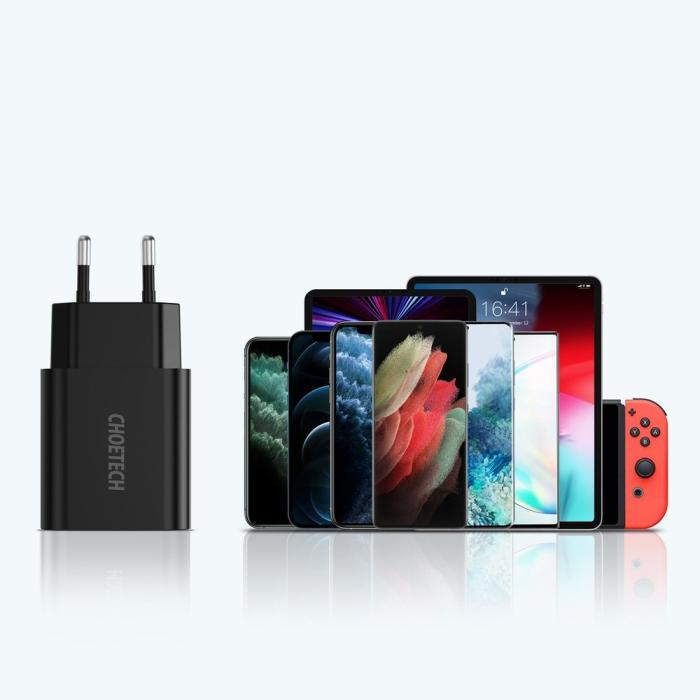 Bild 5, Choetech 18W PD USB-A Väggladdare Svart