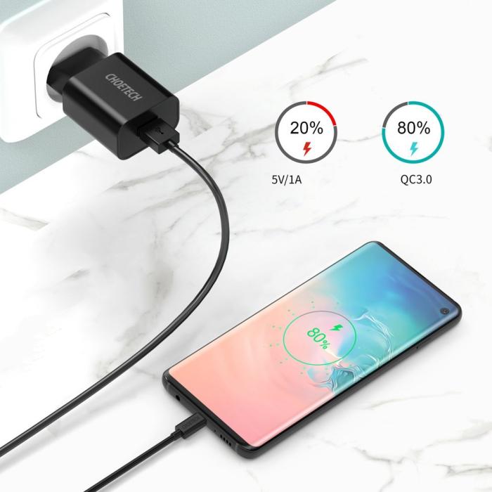 Bild 6, Choetech 18W PD USB-A Väggladdare Svart