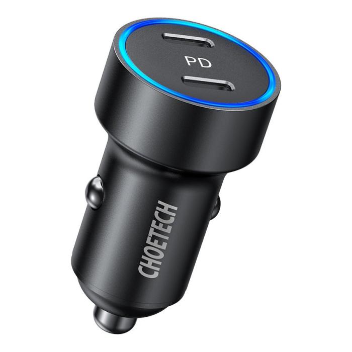 Bild 1, Choetech 36W PD QC Billaddare 2x USB-C Svart